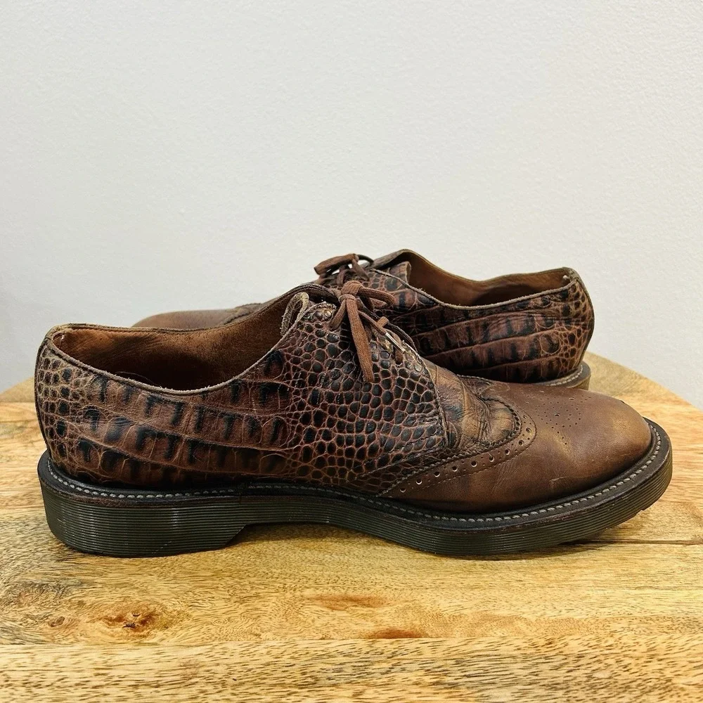 Vintage Dr Martens Brown Leather Oxford Shoes Embossed Crocodile Mens 12 England